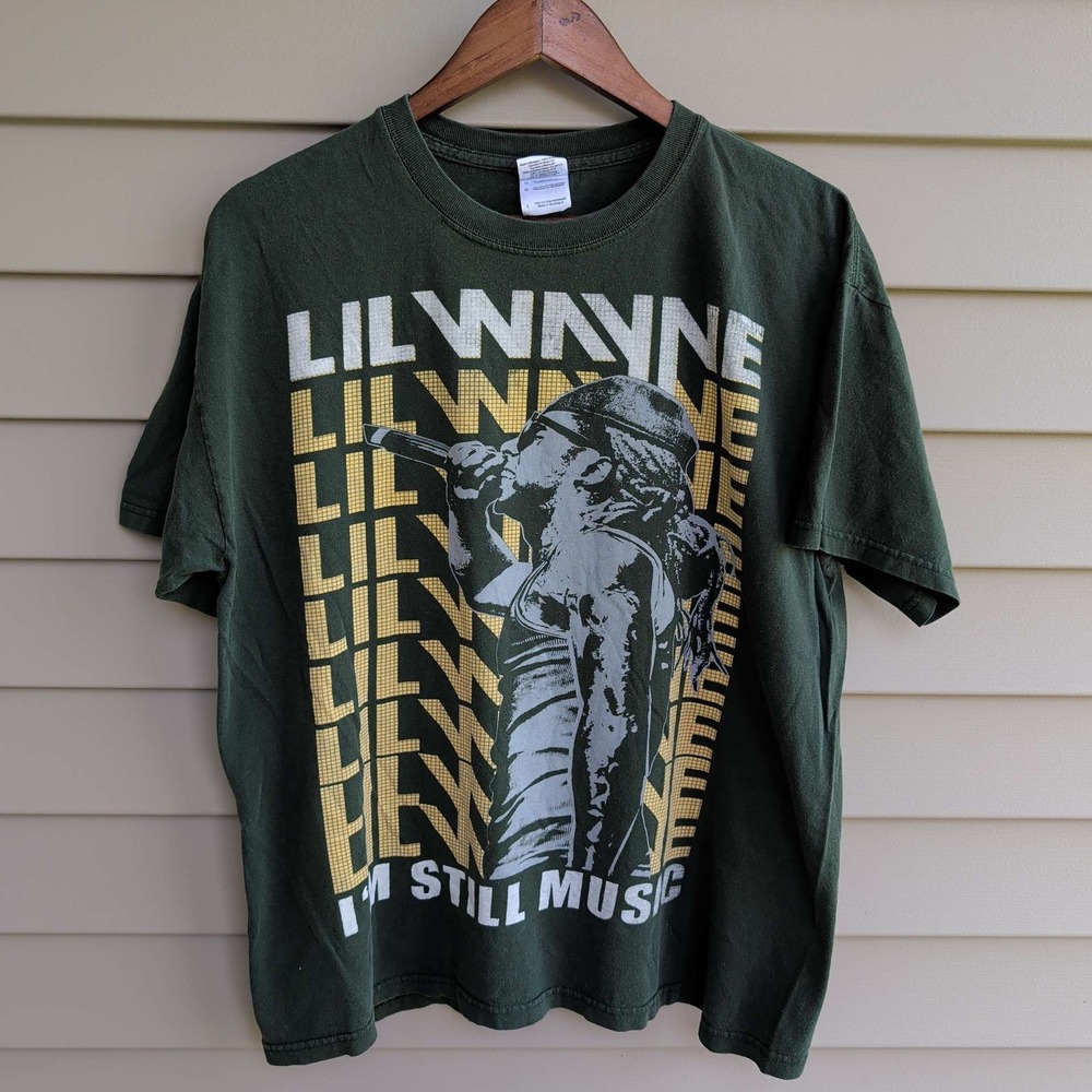 Gildan Lil Wayne Graphic Tee Mens Large Green I'm Still Music Tour Rap Shirt